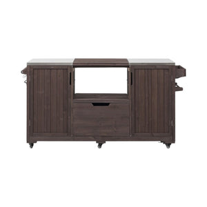 HomeRoots 67" Rustic Brown Wood Barn Door Rolling Kitchen Island with Ample Storage & Mobility Features 654076