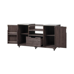 HomeRoots 67" Rustic Brown Wood Barn Door Rolling Kitchen Island with Ample Storage & Mobility Features 654076