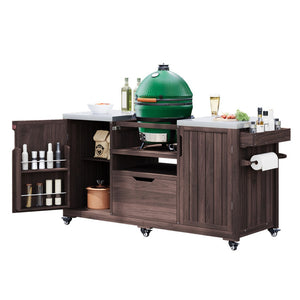 HomeRoots 67" Rustic Brown Wood Barn Door Rolling Kitchen Island with Ample Storage & Mobility Features 654076