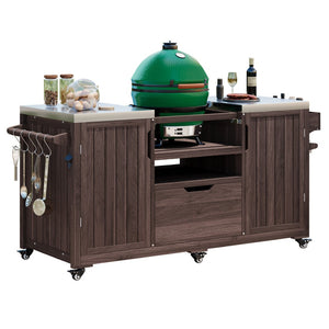 HomeRoots 67" Rustic Brown Wood Barn Door Rolling Kitchen Island with Ample Storage & Mobility Features 654076