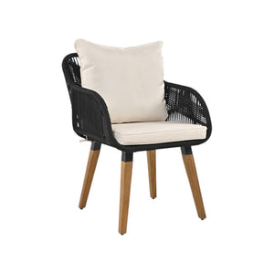 HomeRoots Five-Piece Black and Beige Wicker Seating Set with Cushions, Table, and Cooler for Cozy Outdoor Spaces 654077