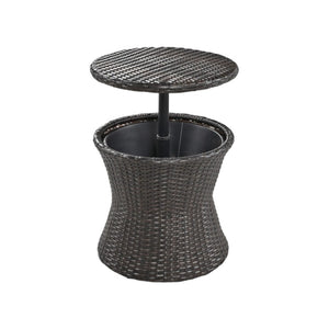 HomeRoots Five-Piece Black and Beige Wicker Seating Set with Cushions, Table, and Cooler for Cozy Outdoor Spaces 654077