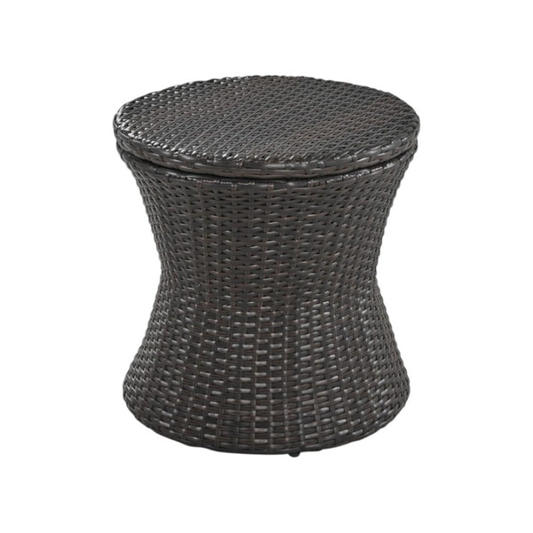 HomeRoots Five-Piece Black and Beige Wicker Seating Set with Cushions, Table, and Cooler for Cozy Outdoor Spaces 654077