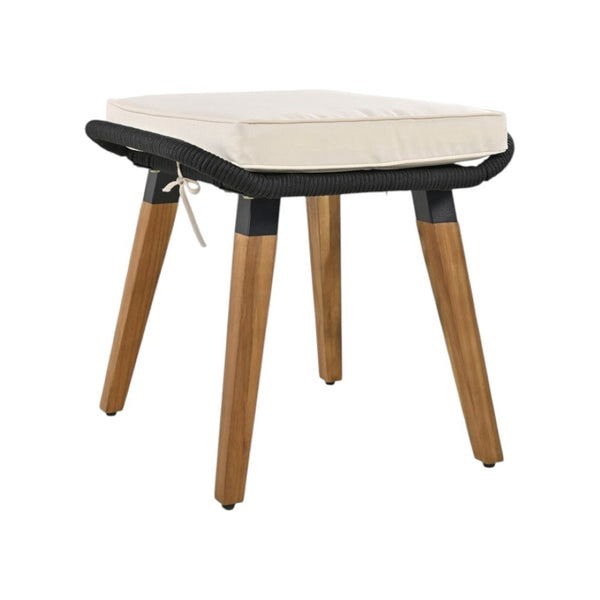 HomeRoots Five-Piece Black and Beige Wicker Seating Set with Cushions, Table, and Cooler for Cozy Outdoor Spaces 654077