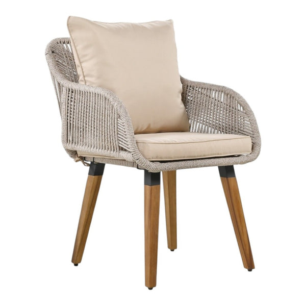 HomeRoots Five-Piece Light Gray and Tan Wicker Seating Set: Cozy Two-Person Loveseat with Cooler Table & Cushions 654078