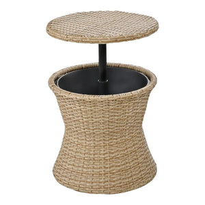 HomeRoots Five-Piece Light Gray and Tan Wicker Seating Set: Cozy Two-Person Loveseat with Cooler Table & Cushions 654078