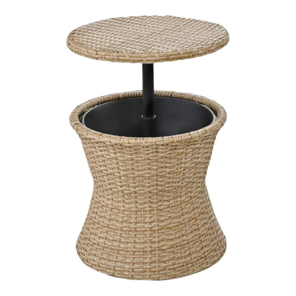 HomeRoots Five-Piece Light Gray and Tan Wicker Seating Set: Cozy Two-Person Loveseat with Cooler Table & Cushions 654078