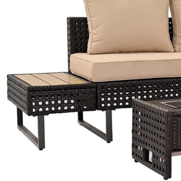 HomeRoots Six-Piece Gray and Khaki Wicker Seating Group with Cushions, Coffee Table, & Cooler Insert for Outdoor Fun 654080