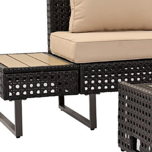 HomeRoots Six-Piece Gray and Khaki Wicker Seating Group with Cushions, Coffee Table, & Cooler Insert for Outdoor Fun 654080