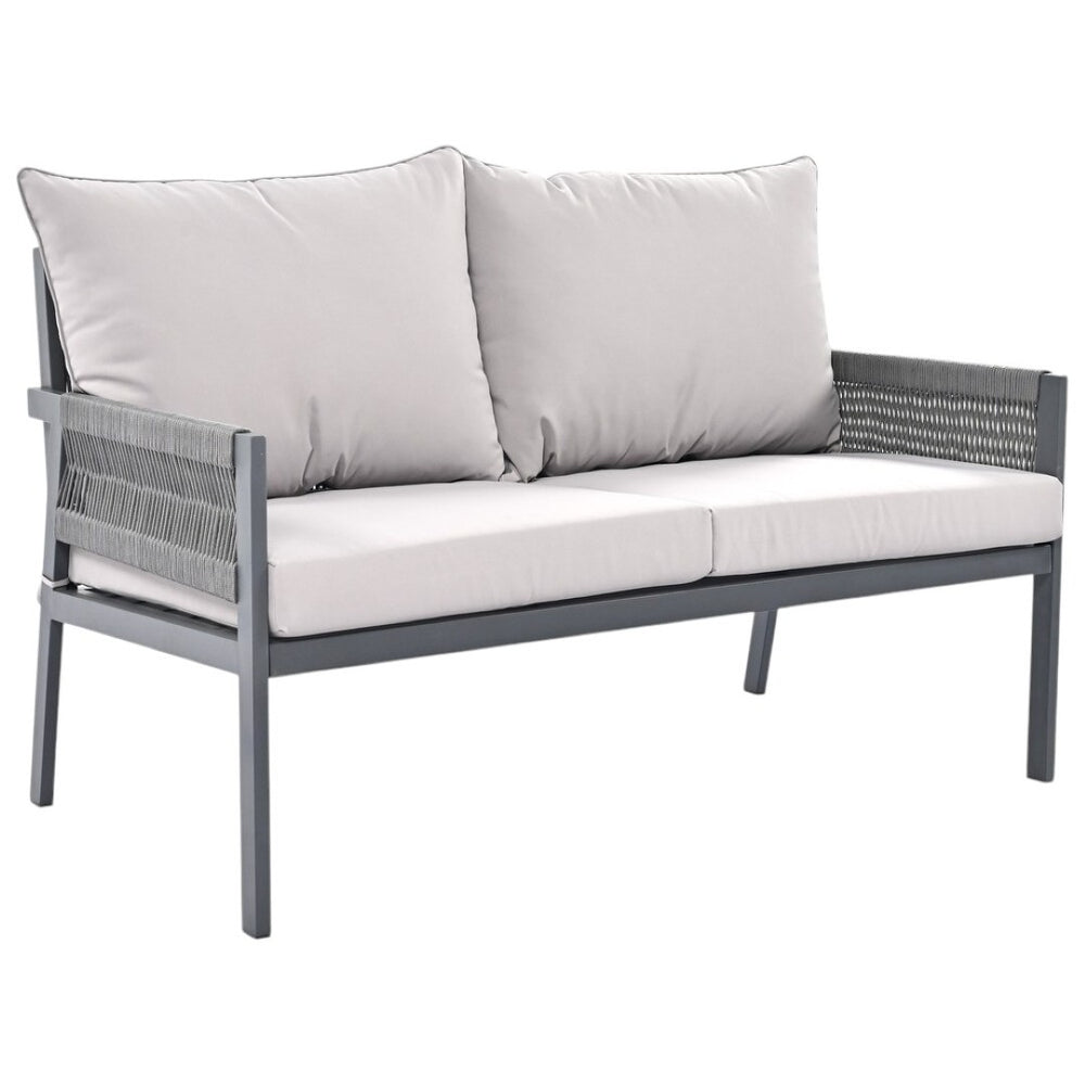 HomeRoots Four-Piece Gray Metal Outdoor Sofa Set with Cushions & Coffee Table for Stylish Comfort & Durability 654084
