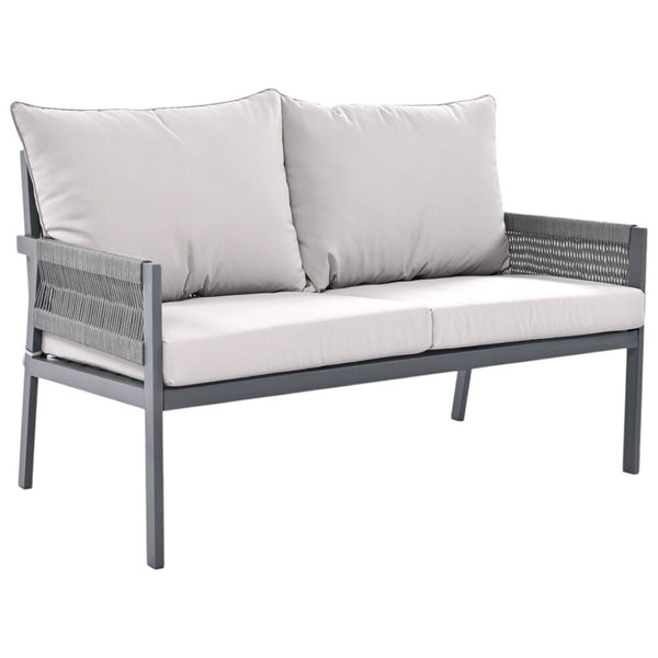 HomeRoots Four-Piece Gray Metal Outdoor Sofa Set with Cushions & Coffee Table for Stylish Comfort & Durability 654084
