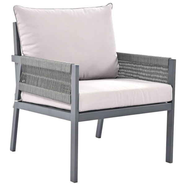 HomeRoots Four-Piece Gray Metal Outdoor Sofa Set with Cushions & Coffee Table for Stylish Comfort & Durability 654084