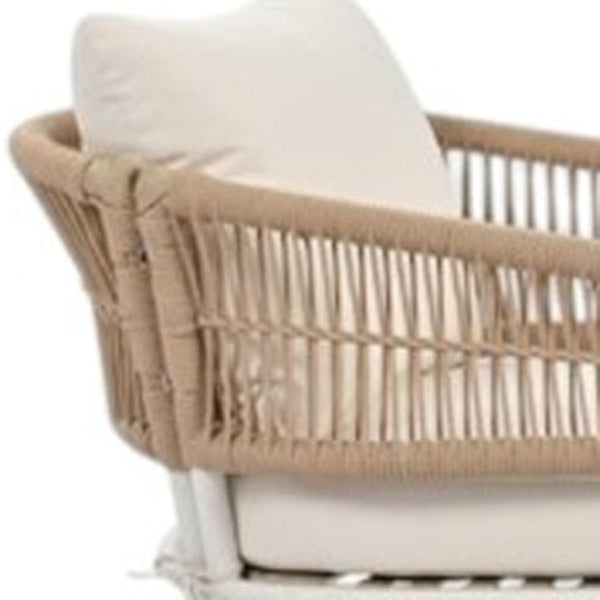 HomeRoots Six Piece Outdoor Seating Group with Beige Cushions, Durable Metal Frame & Stylish Coffee Table 654085