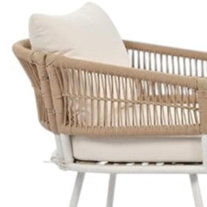 HomeRoots Six Piece Outdoor Seating Group with Beige Cushions, Durable Metal Frame & Stylish Coffee Table 654085