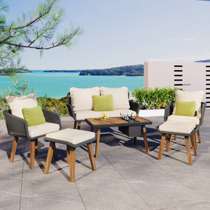 HomeRoots Four-Piece Wicker Seating Group with Beige Cushions & Cooler-Insert Table – Stylish Outdoor Comfort 654086
