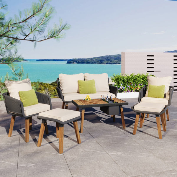 HomeRoots Four-Piece Wicker Seating Group with Beige Cushions & Cooler-Insert Table – Stylish Outdoor Comfort 654086