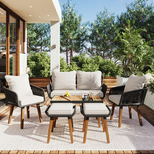 HomeRoots Four-Piece Wicker Seating Group with Beige Cushions & Cooler-Insert Table – Stylish Outdoor Comfort 654086