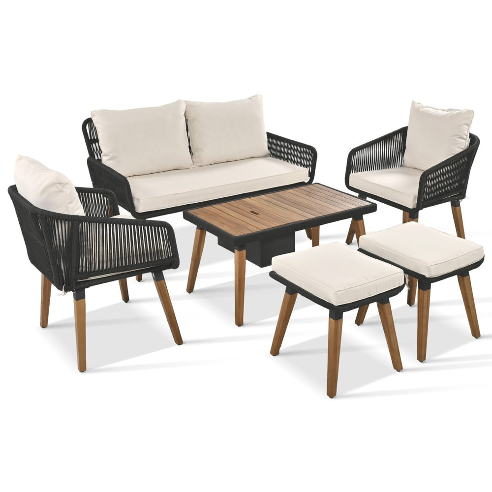HomeRoots Four-Piece Wicker Seating Group with Beige Cushions & Cooler-Insert Table – Stylish Outdoor Comfort 654086