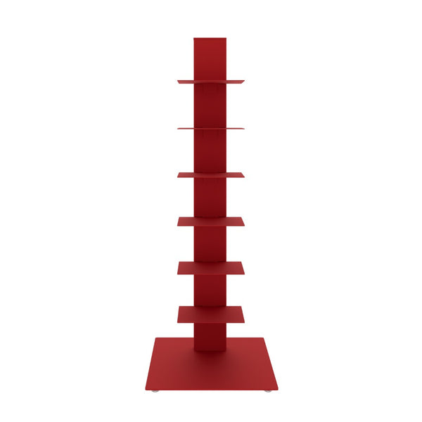 HomeRoots 38" Red Metal Six-Shelf Industrial Tower Bookcase - Stylish Space-Saving Display for Home or Office 654138