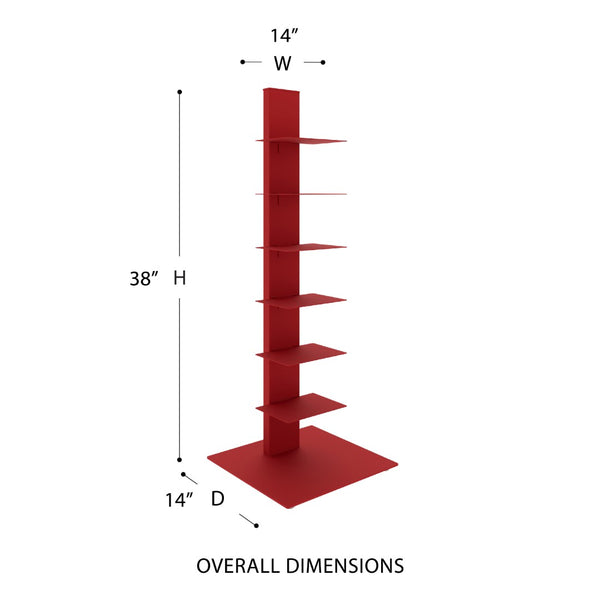HomeRoots 38" Red Metal Six-Shelf Industrial Tower Bookcase - Stylish Space-Saving Display for Home or Office 654138