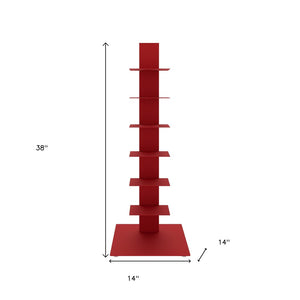 HomeRoots 38" Red Metal Six-Shelf Industrial Tower Bookcase - Stylish Space-Saving Display for Home or Office 654138