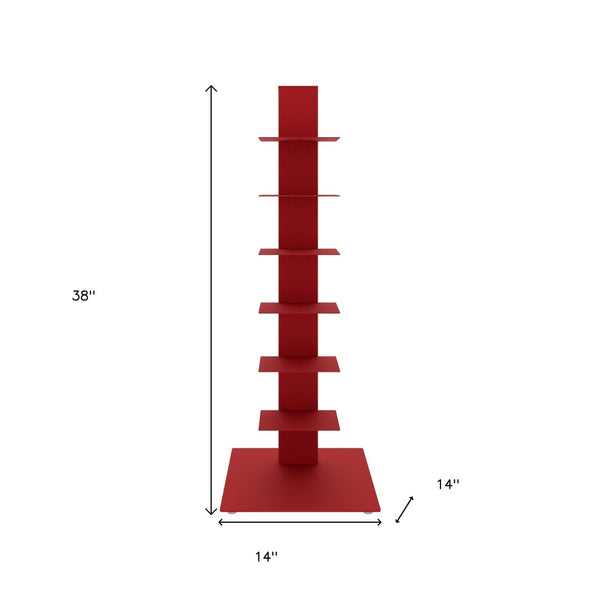 HomeRoots 38" Red Metal Six-Shelf Industrial Tower Bookcase - Stylish Space-Saving Display for Home or Office 654138