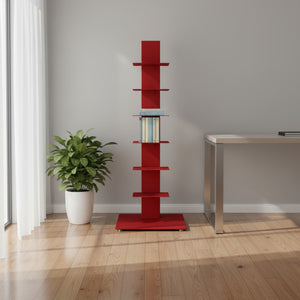 HomeRoots 38" Red Metal Six-Shelf Industrial Tower Bookcase - Stylish Space-Saving Display for Home or Office 654138