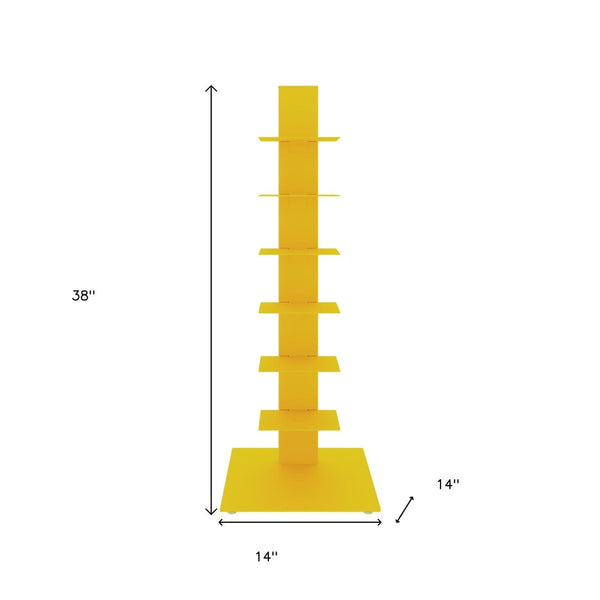 HomeRoots 38" Yellow Steel Six-Shelf Modern Tower Bookcase for Colorful Display in Any Space – Durable & Sleek! 654139