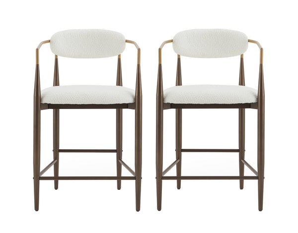 English Elm Christopher Knight Home® - Counter Stool Set Of 2 - Chic Beige Upholstered Design With Gold Iron Frames For Modern Spaces N771P249370J