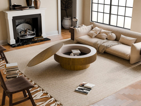 English Elm 39.37'' Fluted Drum Round Coffee Table Lift Top Hidden Storage Wood Veneer Modern W1435P409016