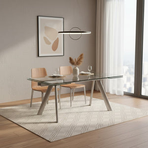 HomeRoots 103" Modern Extendable Dining Table with Clear Glass Top & Silver Steel Base - Seats 10 Comfortably! 654236