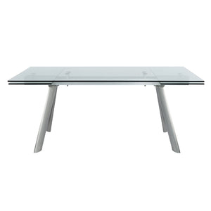 HomeRoots 103" Modern Extendable Dining Table with Clear Glass Top & Silver Steel Base - Seats 10 Comfortably! 654236