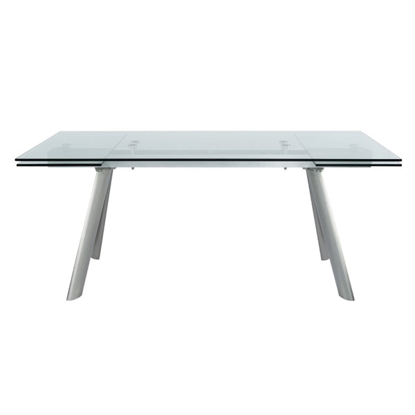 HomeRoots 103" Modern Extendable Dining Table with Clear Glass Top & Silver Steel Base - Seats 10 Comfortably! 654236