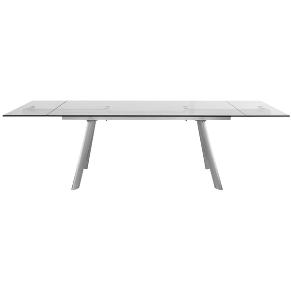 HomeRoots 103" Modern Extendable Dining Table with Clear Glass Top & Silver Steel Base - Seats 10 Comfortably! 654236