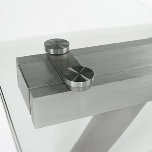 HomeRoots 103" Modern Extendable Dining Table with Clear Glass Top & Silver Steel Base - Seats 10 Comfortably! 654236