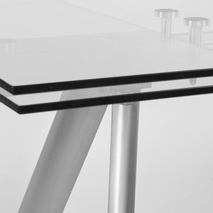 HomeRoots 103" Modern Extendable Dining Table with Clear Glass Top & Silver Steel Base - Seats 10 Comfortably! 654236