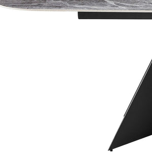 HomeRoots 94" Gray and Black Faux Marble Dining Table – Stylish Double Pedestal Design for 8, Durable & Chic! 654237