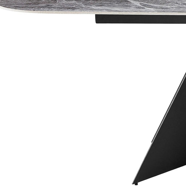 HomeRoots 94" Gray and Black Faux Marble Dining Table – Stylish Double Pedestal Design for 8, Durable & Chic! 654237