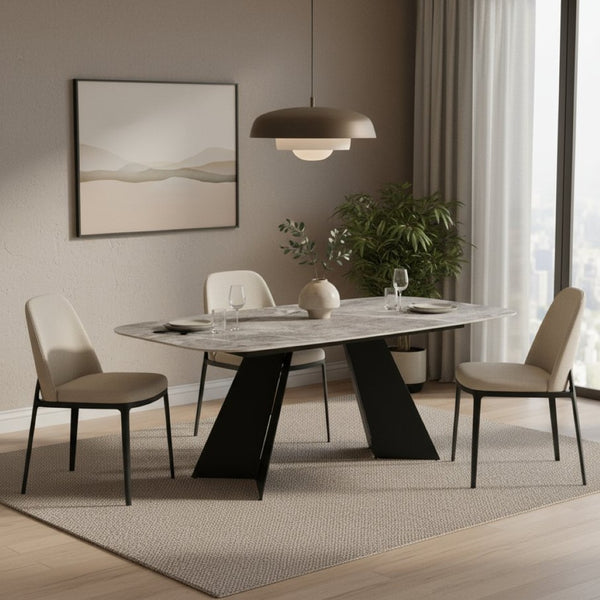 HomeRoots 94" Gray and Black Faux Marble Dining Table – Stylish Double Pedestal Design for 8, Durable & Chic! 654237