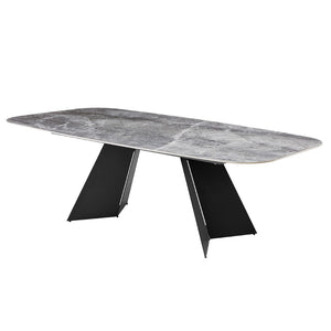 HomeRoots 94" Gray and Black Faux Marble Dining Table – Stylish Double Pedestal Design for 8, Durable & Chic! 654237