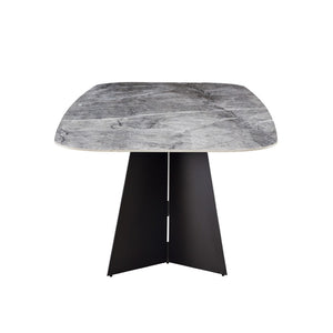 HomeRoots 94" Gray and Black Faux Marble Dining Table – Stylish Double Pedestal Design for 8, Durable & Chic! 654237