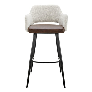 HomeRoots 30" Modern Swivel Bar Chair in Ivory Brown Boucle & Faux Leather - Stylish Comfort for Any Space 654240