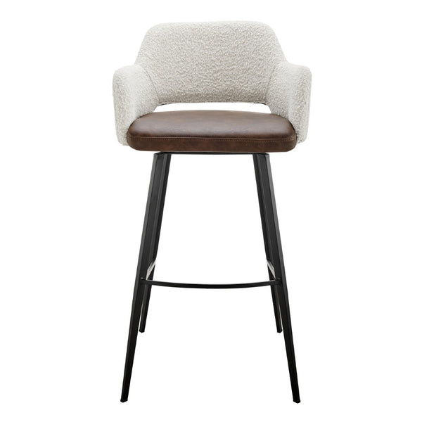 HomeRoots 30" Modern Swivel Bar Chair in Ivory Brown Boucle & Faux Leather - Stylish Comfort for Any Space 654240