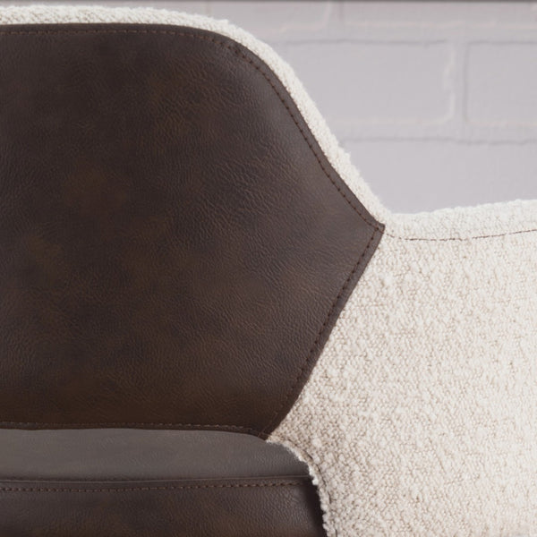 HomeRoots 30" Modern Swivel Bar Chair in Ivory Brown Boucle & Faux Leather - Stylish Comfort for Any Space 654240