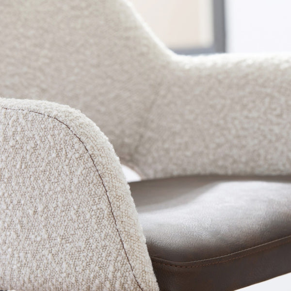 HomeRoots 30" Modern Swivel Bar Chair in Ivory Brown Boucle & Faux Leather - Stylish Comfort for Any Space 654240