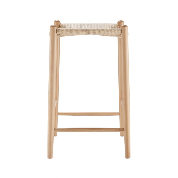 HomeRoots 27" Natural Rush Backless Bar Chair - Solid Wood, Stylish Comfort for Kitchen & Home Bar Décor 654242