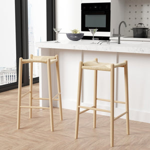HomeRoots 27" Natural Rush Backless Bar Chair - Solid Wood, Stylish Comfort for Kitchen & Home Bar Décor 654242
