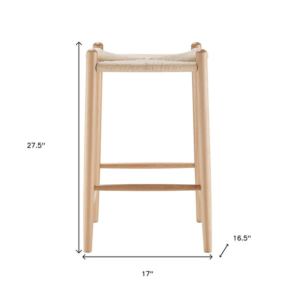 HomeRoots 27" Natural Rush Backless Bar Chair - Solid Wood, Stylish Comfort for Kitchen & Home Bar Décor 654242