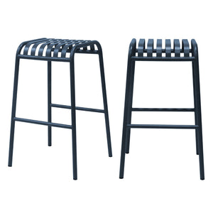 HomeRoots Set of Two 30" Dark Blue Backless Bar Stools - Modern Steel Chairs for Indoor & Outdoor Spaces 654243