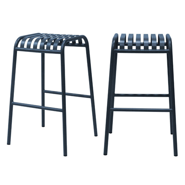 HomeRoots Set of Two 30" Dark Blue Backless Bar Stools - Modern Steel Chairs for Indoor & Outdoor Spaces 654243